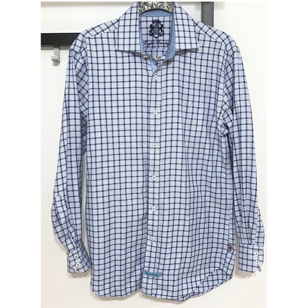 ENGLISH LAUNDRY blue plaid button dress shirt 15 32/33 men Oxford 100% cotton M